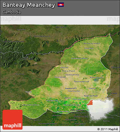Satellite 3D Map of Banteay Meanchey, darken