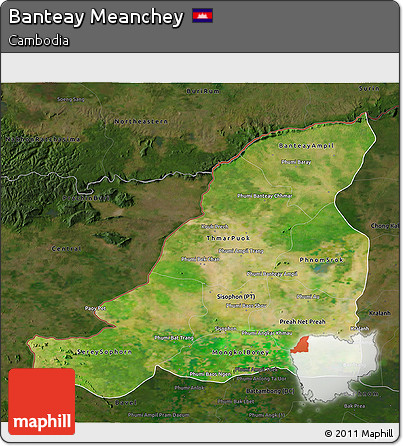 Satellite 3D Map of Banteay Meanchey, darken