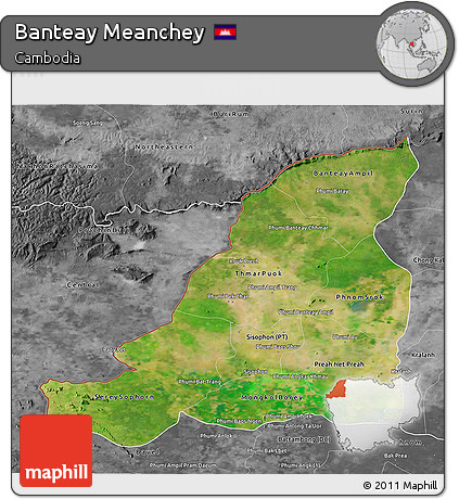 Satellite 3D Map of Banteay Meanchey, desaturated