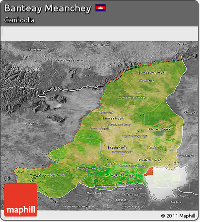 Satellite 3D Map of Banteay Meanchey, desaturated