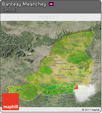 Satellite 3D Map of Banteay Meanchey, semi-desaturated