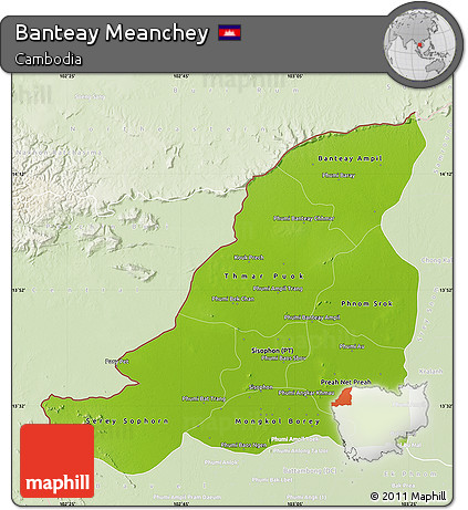 Physical Map of Banteay Meanchey, lighten