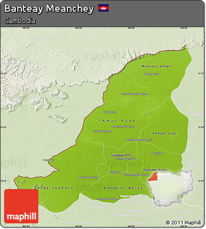 Physical Map of Banteay Meanchey, lighten