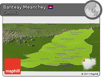 Physical Panoramic Map of Banteay Meanchey, darken