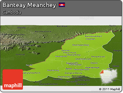 Physical Panoramic Map of Banteay Meanchey, darken