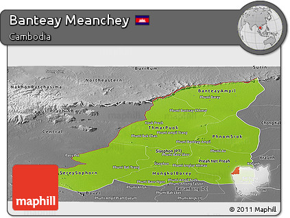 Physical Panoramic Map of Banteay Meanchey, desaturated