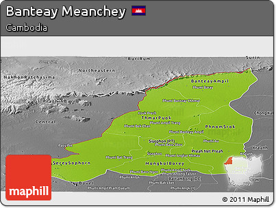 Physical Panoramic Map of Banteay Meanchey, desaturated