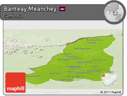 Physical Panoramic Map of Banteay Meanchey, lighten
