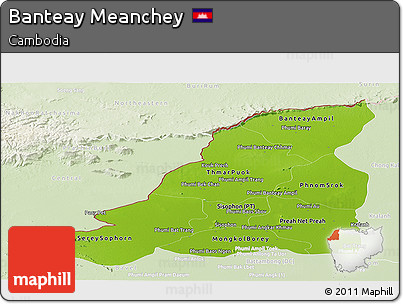 Physical Panoramic Map of Banteay Meanchey, lighten