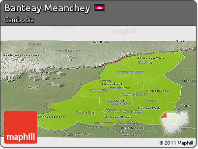 Physical Panoramic Map of Banteay Meanchey, semi-desaturated