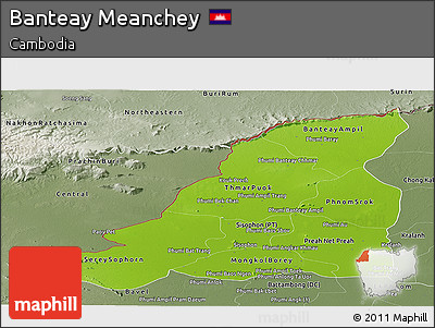Physical Panoramic Map of Banteay Meanchey, semi-desaturated
