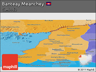 Political Shades Panoramic Map of Banteay Meanchey