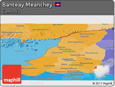 Political Shades Panoramic Map of Banteay Meanchey