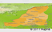 Political Shades Panoramic Map of Banteay Meanchey, physical outside