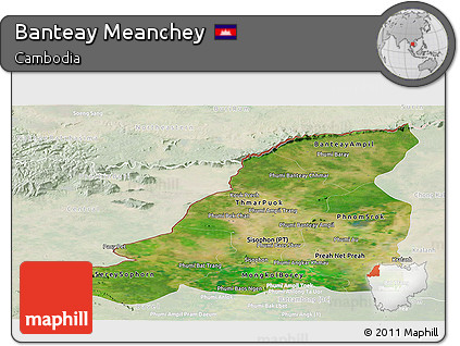 Satellite Panoramic Map of Banteay Meanchey, lighten