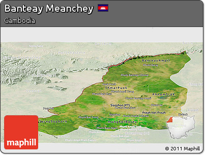 Satellite Panoramic Map of Banteay Meanchey, lighten