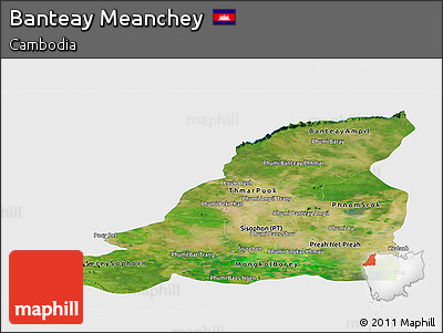 Satellite Panoramic Map of Banteay Meanchey, single color outside