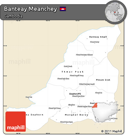 Classic Style Simple Map of Banteay Meanchey, single color outside