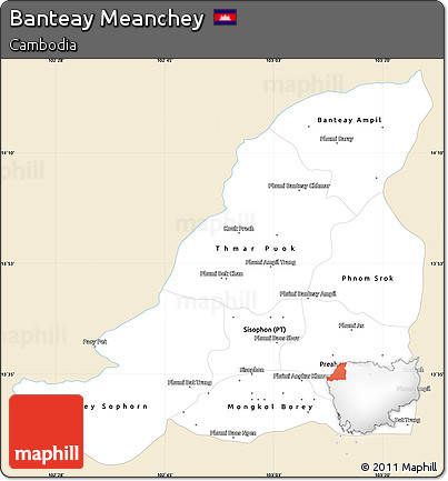 Classic Style Simple Map of Banteay Meanchey, single color outside