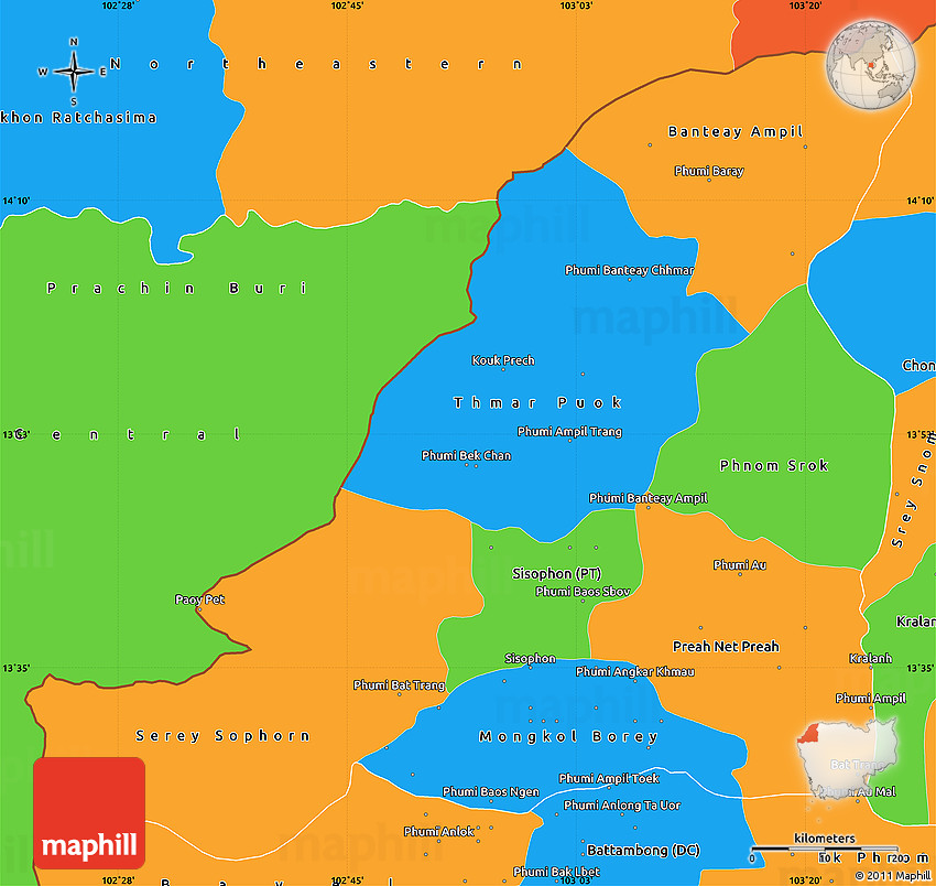 Political Simple Map of Banteay Meanchey