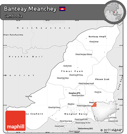 Silver Style Simple Map of Banteay Meanchey