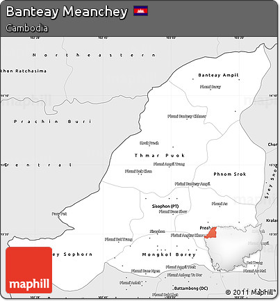 Silver Style Simple Map of Banteay Meanchey