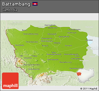 Physical 3D Map of Battambang, lighten