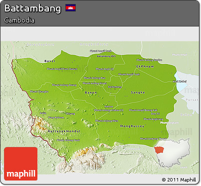 Physical 3D Map of Battambang, lighten
