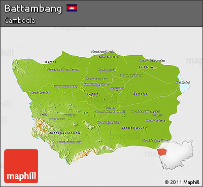 Physical 3D Map of Battambang, single color outside