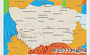 Shaded Relief 3D Map of Battambang, political outside