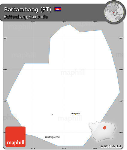 Gray Simple Map of Battambang (PT), single color outside
