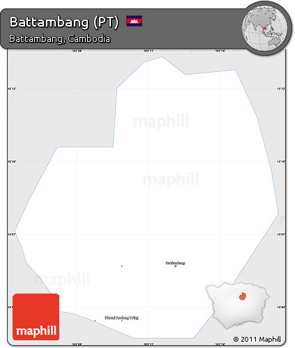 Silver Style Simple Map of Battambang (PT), single color outside
