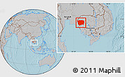 Gray Location Map of Battambang, within the entire country, hill shading