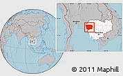Gray Location Map of Battambang, highlighted country, hill shading