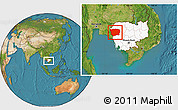 Satellite Location Map of Battambang, highlighted country, within the entire country
