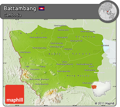 Physical Map of Battambang, lighten