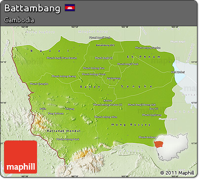 Physical Map of Battambang, lighten