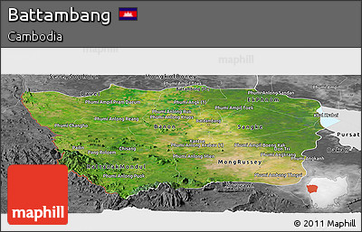 Satellite Panoramic Map of Battambang, desaturated