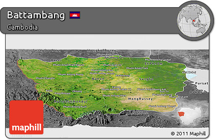 Satellite Panoramic Map of Battambang, desaturated