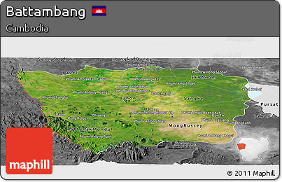 Satellite Panoramic Map of Battambang, desaturated