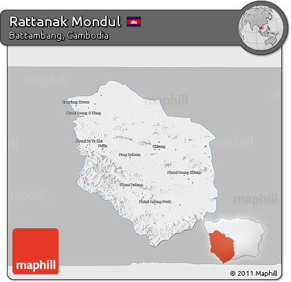 Gray 3D Map of Rattanak Mondul, single color outside