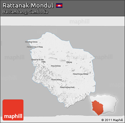 Gray 3D Map of Rattanak Mondul, single color outside