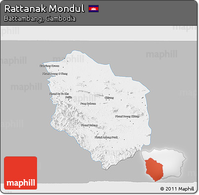 Gray 3D Map of Rattanak Mondul, single color outside