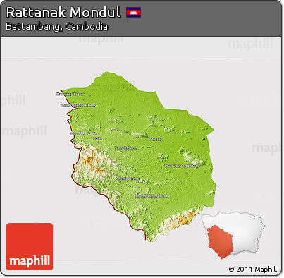 Physical 3D Map of Rattanak Mondul, cropped outside