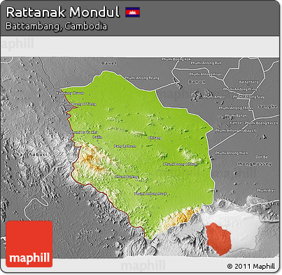 Physical 3D Map of Rattanak Mondul, desaturated