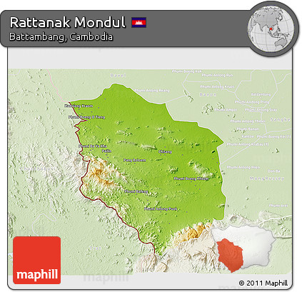 Physical 3D Map of Rattanak Mondul, lighten