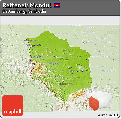 Physical 3D Map of Rattanak Mondul, lighten