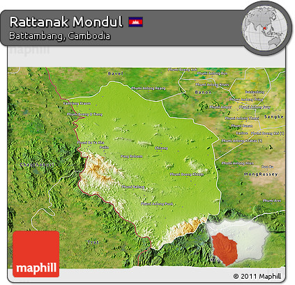 Physical 3D Map of Rattanak Mondul, satellite outside