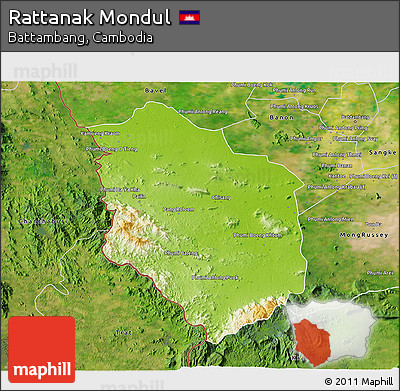 Physical 3D Map of Rattanak Mondul, satellite outside