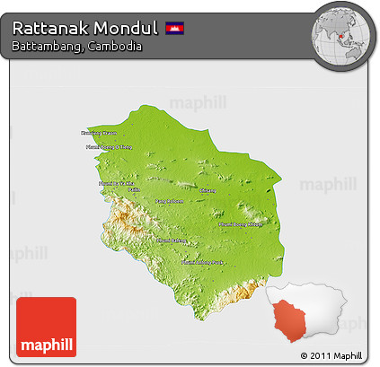 Physical 3D Map of Rattanak Mondul, single color outside